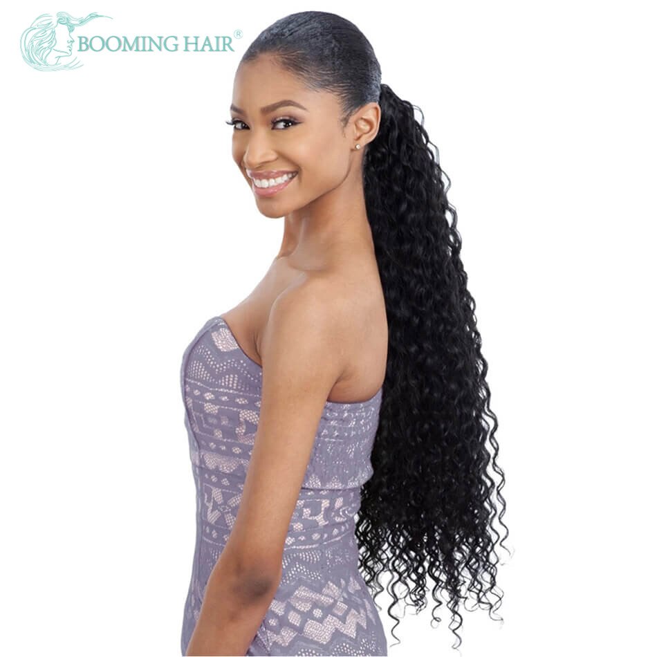Coletero de onda larga de agua extensiones de cabello con Clip, pelo sintético, cola de caballo de 32 pulgadas: #1B