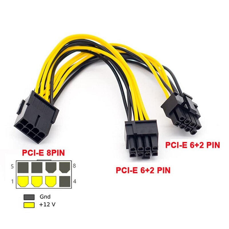 PCIe Splitter Graphics Card Cable, GPU 8-Pin PCIe to Dual PCIe 8-Pin (6+2) Power Cable, PCI Express Power Splitter Cable