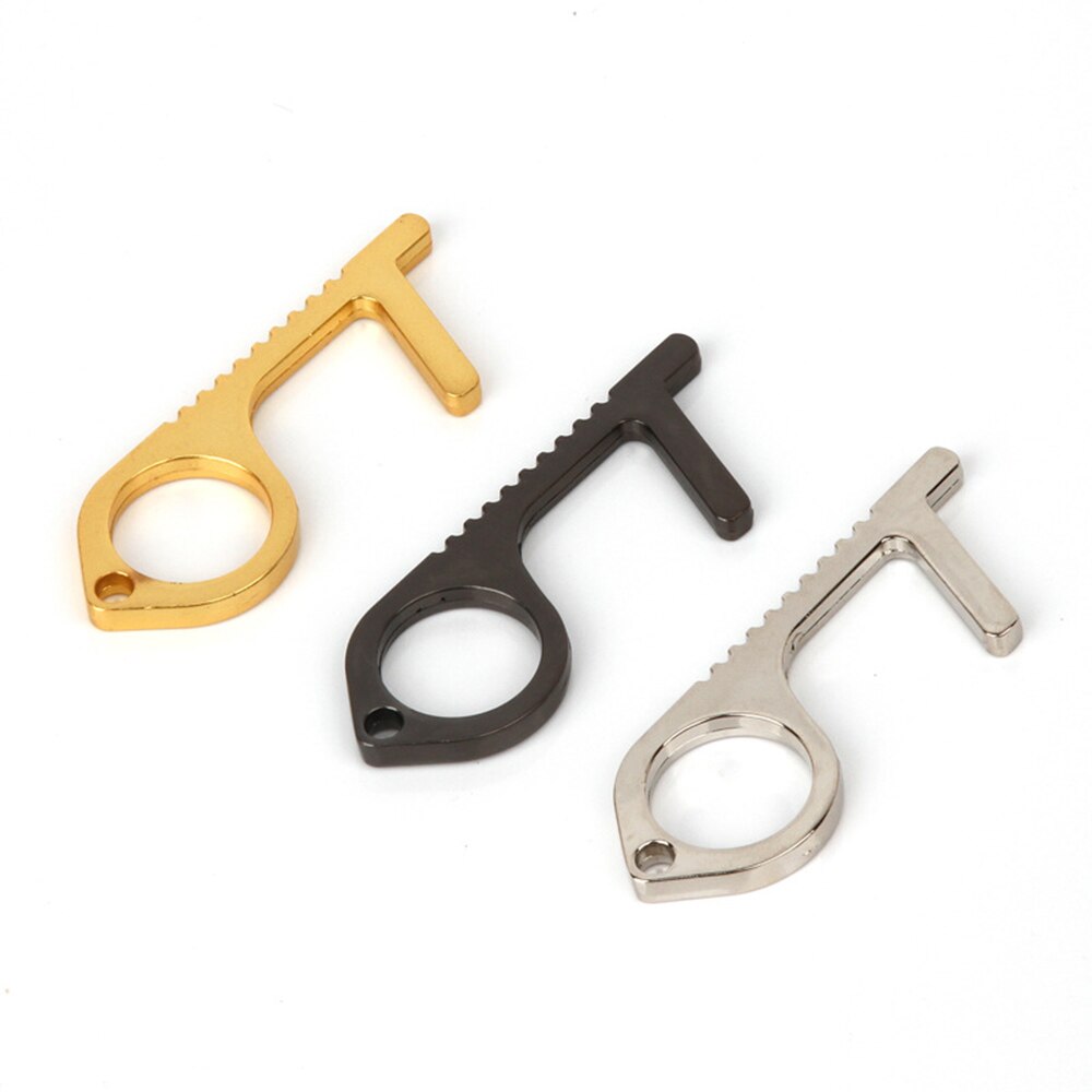 Keine berühren Tür werkzeug Öffner Keychain Kupfer legierung Aufzug Öffnung Assistent Schlüssel Griff Werkzeug Anti-kontakt Kleine EDC Werkzeug