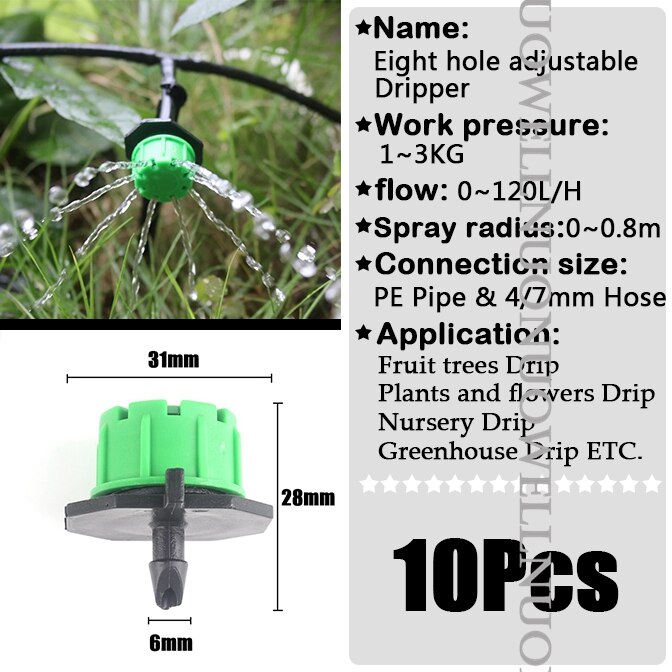 10 ~ 300Stck Einstellbare Gargen Tropf Bewässerung Tropf H PP Kunststoff 8 Löcher Strahler Anti-Verstopfen terrasse Bewässerung Sprinkler: Grün 10Stck