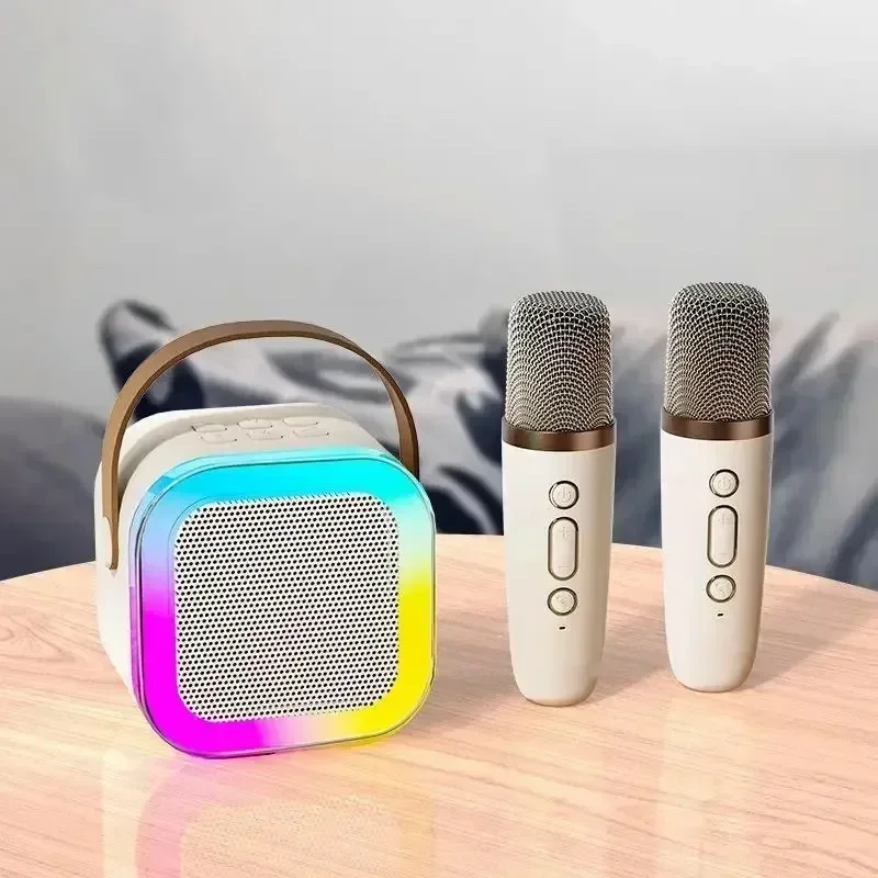 K12 Wireless Bluetooth Speaker Multifunction with 2 Microphone RGB Portable Music Player Karaoke Machine for Child Home
