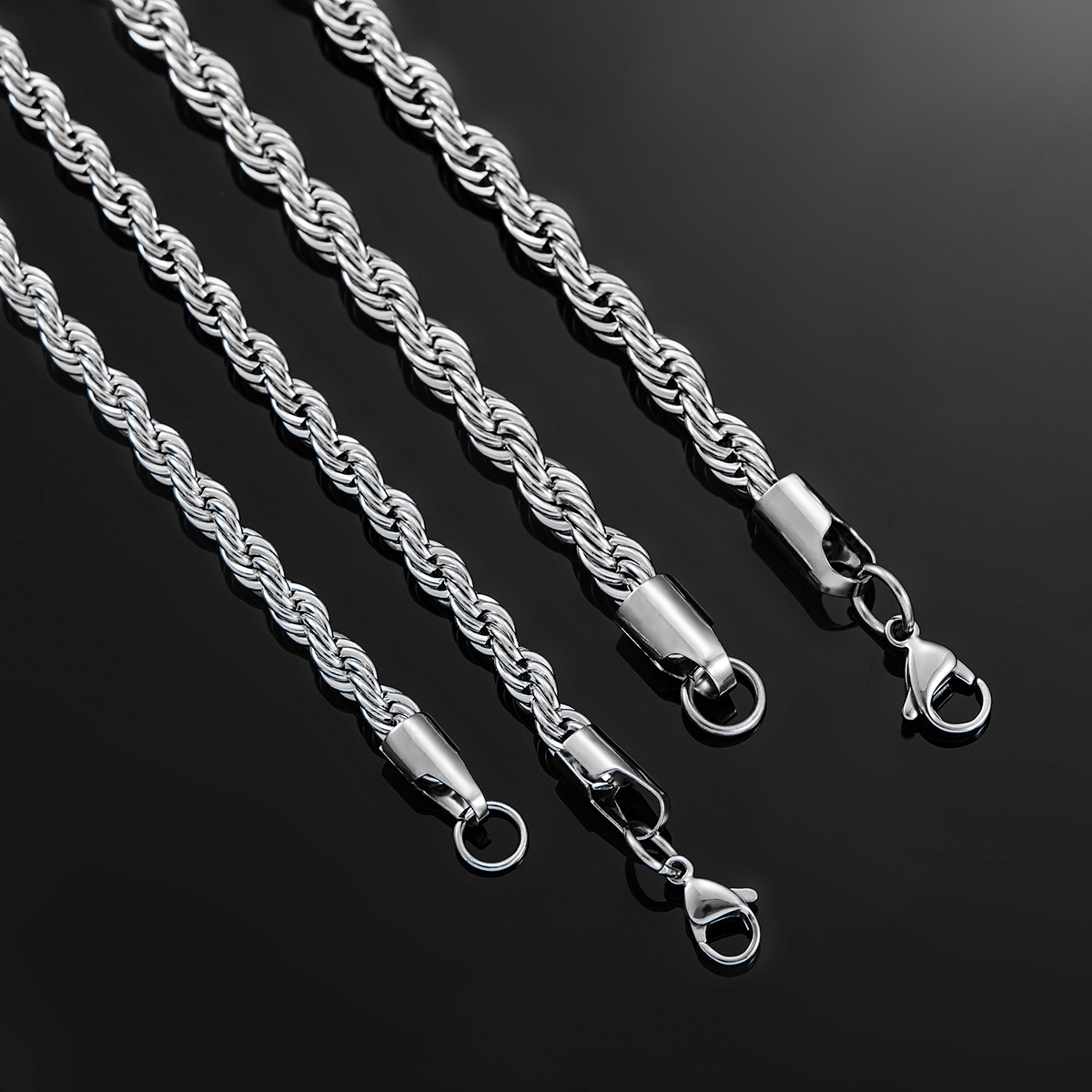 2.3mm/3mm/4mm/5mm/6mm Stainless Steel Twisted Rope Chain Silver Color Necklace for Men Women 16 to 30 Inches