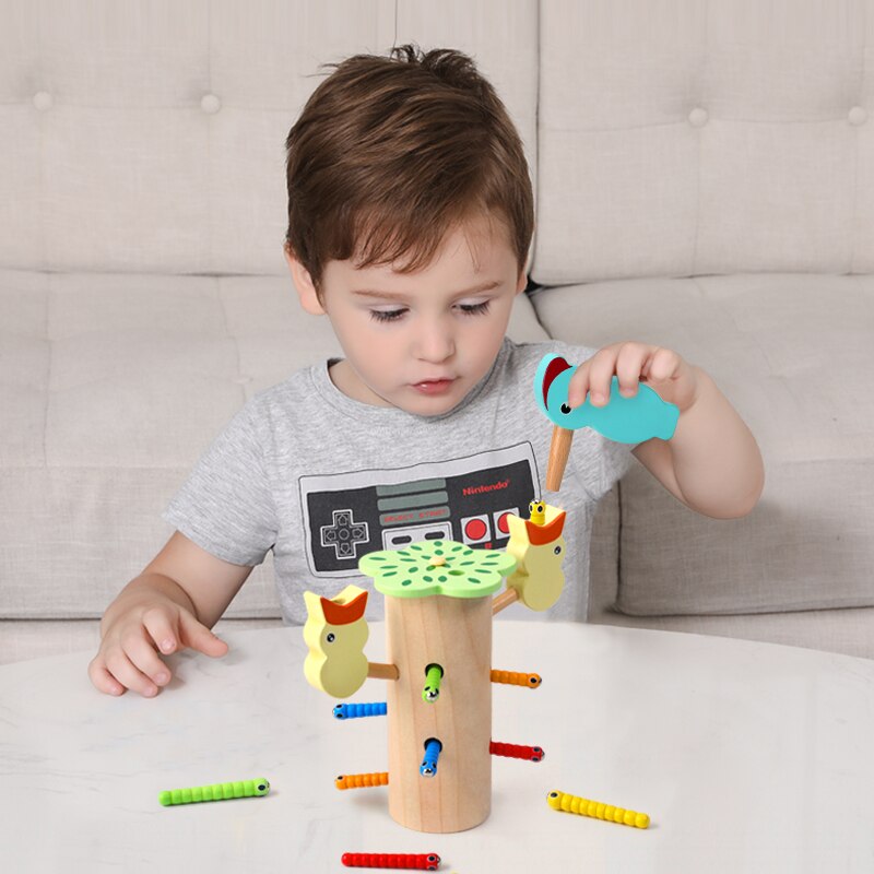 Specht Catcher Catching Wormen Game Magnetische Wormen Vissen Speelgoed Kinderen Houten Speelgoed Bugs Voor Kinderen Kleuterschool Levert