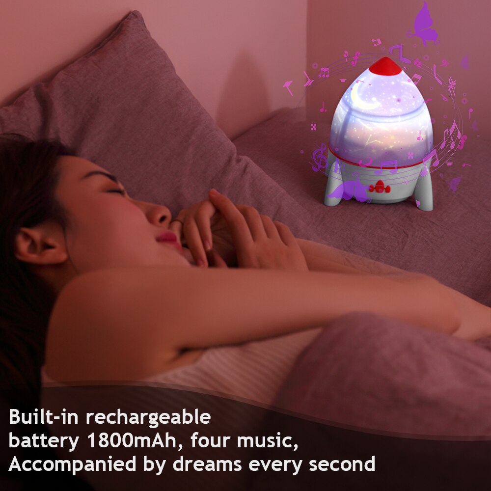 Led Kleurrijke Raket Roterende Projector Lamp Met Luidspreker Afstandsbediening Projector Sterrenhemel Oceaan Projector Nachtlampje