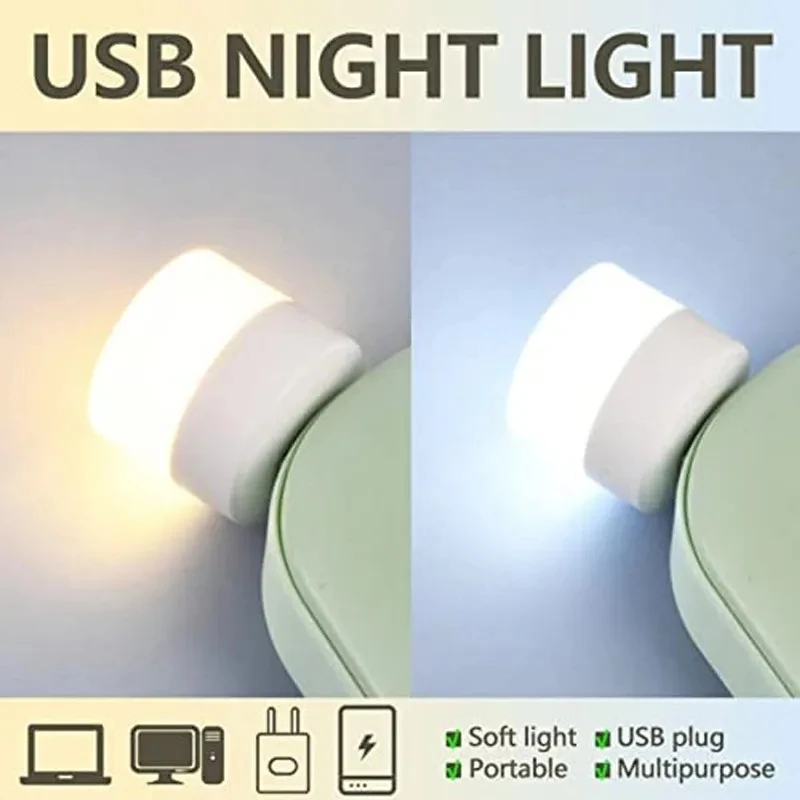 Mini USB Night Light LED Plug in Bulbs Portable Home USB Atmosphere Lights Warm White Power Bank Charging USB Book Lights