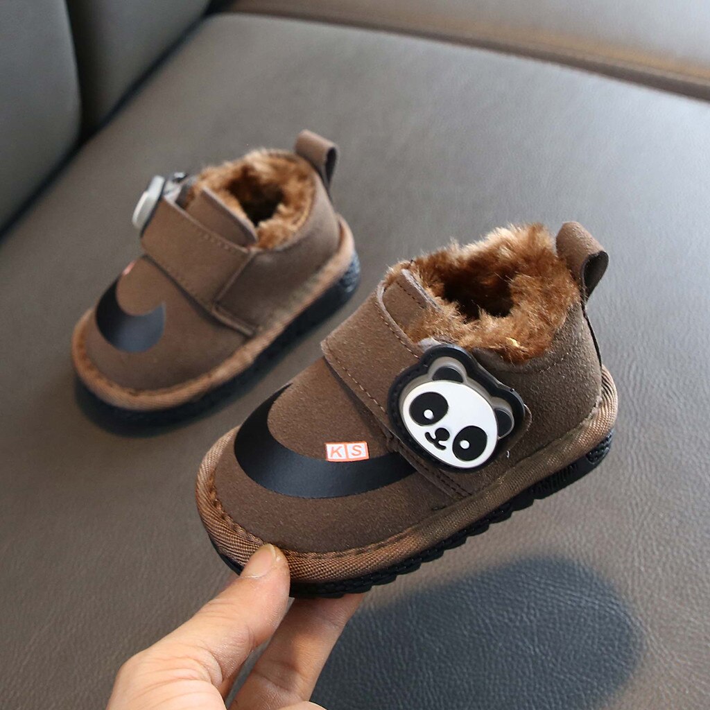 Baby Meisjes Jongens LED Schoenen Laarzen Baby Winter Leuke Cartoon Licht Sportschoenen Laarzen Lichtgevende Warme Sneakers schoenen kinderen: Bruin / 16