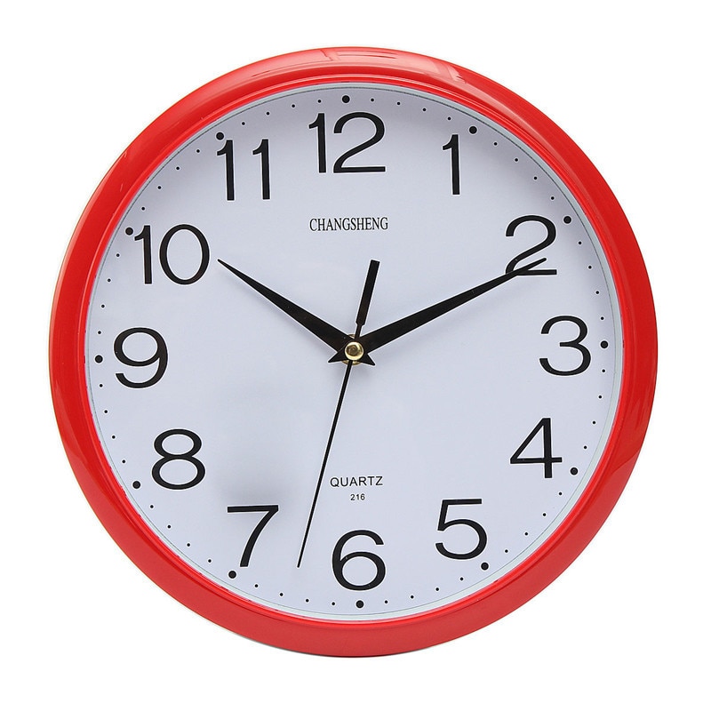 Modern 10 Inch Wall Clock for Living Room Quartz Silent Round Battery Clocks Home Accurate Wall Clock Office Home Decor: Red