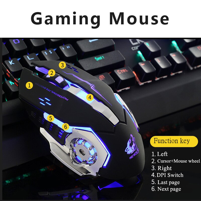 Silent Wired Gaming Mouse 6 Programmable Buttons Ergonomic Mice Colorful LED Light Mouse for PC Computer Laptop Game Office