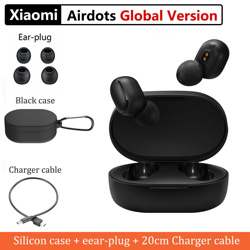 Alkuperäiset xiaomi redmi airdots tws bluetooth 5.0 langattomat bluetooth kuulokkeet stereo basso nappikuulokkeet: Musta kotelokaapeli