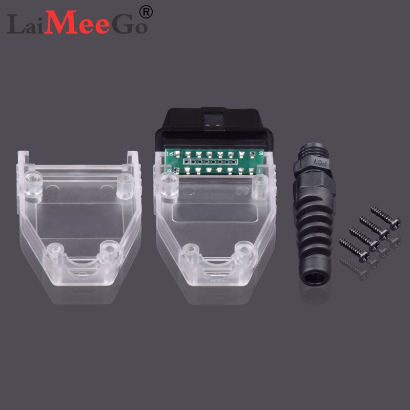 Automotive OBD2 16pin Connector Male OBD housing with plug + case + SR + screw OBDII