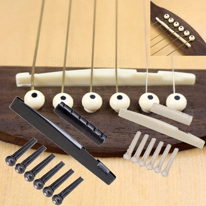 Tragbare 6-saitige Gitarre Bridge Pins Sattel Mutter Akustische Rinder Saitenhalter Kunststoff Gitarre Zubehör für Akustische Gitarre
