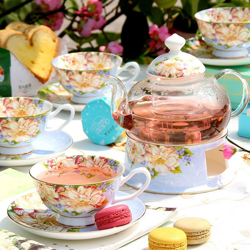 English British Afternoon Tea set for Home Office Cafe High-Grade Porcelain Tea Cup Saucer Spoon Glass Teapot Teaware set