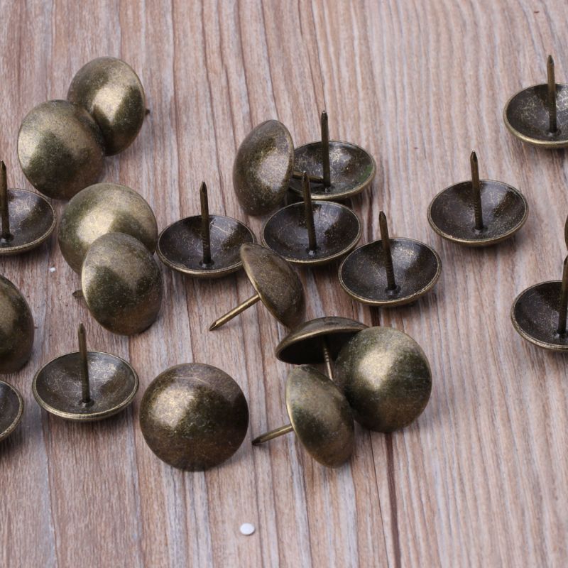 F2TE 100Pcs 1 &quot;Bekleding Kopspijkers Nailhead Pin Grote Decoratieve Trim Voor Meubels Antiek Messing Wijn Case Doos Sofa decor Pins