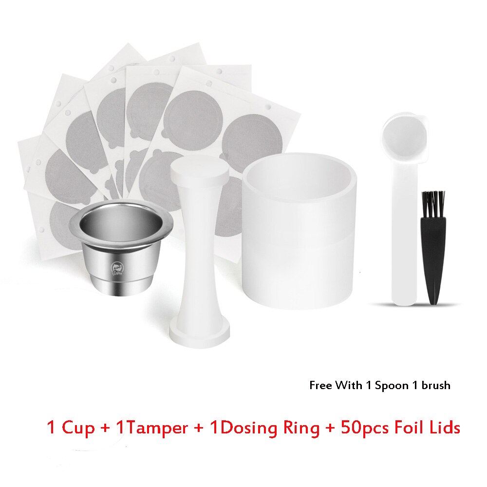 ICafilas Neue Verbesserte Kaffee Kapsel Set Für Nespresso Kaffee Maschine Nachfüllbare Pod Dosierung Ring Tamper Clip: As Picture