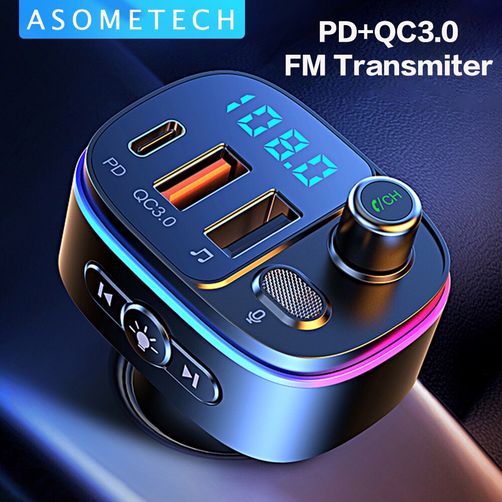 Usb car charger bluetooth 5,0 fm transmitter hands-free quick charge type-c pd  qc 3,0 usb charger adapter for iphone 12, samsung 11