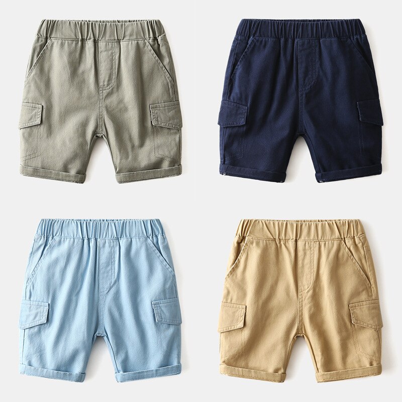 Pantalones Cargo de algodón con cintura elástica para niños, hasta la rodilla pantalón corto, de verano