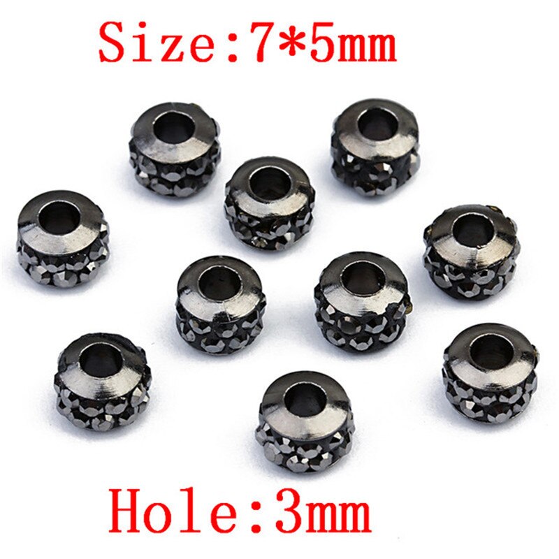 20 Stks/partij 7*5 Mm/9*7 Mm Rhinestone Crystal Ball Kralen Zilveren Kleur Zwart Kleur Grote gat Spacer Kralen Voor Diy Sieraden Maken: black 7mm5mm