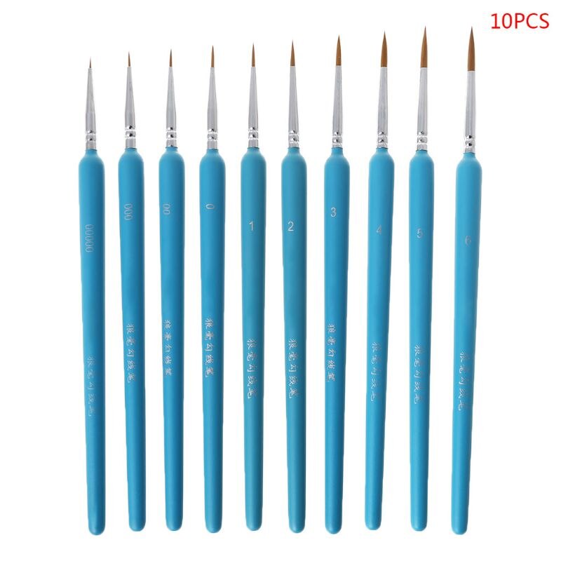 3/10Pcs Professionele Hand Geschilderd Haak Lijn Pen Fijne Tip Aquarel Olieverf: Light Blue-D