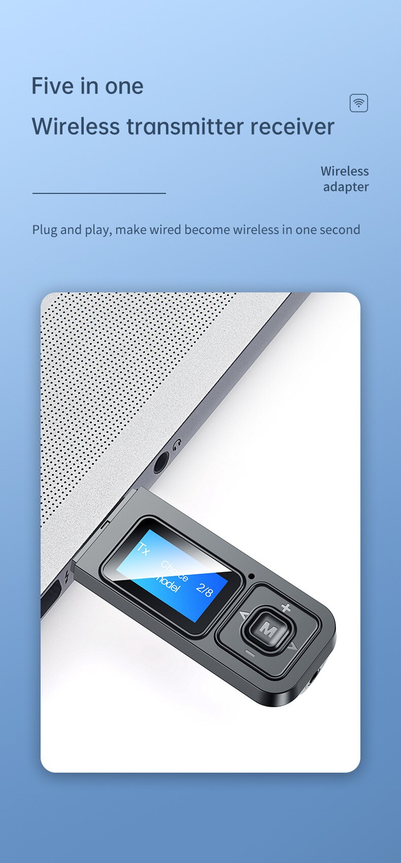 Bluetooth 5.0 Adapter LCD Screen Wireless Audio Bluetooth Transmitter Receiver For PC TV Car 3.5mm AUX Music Adapter