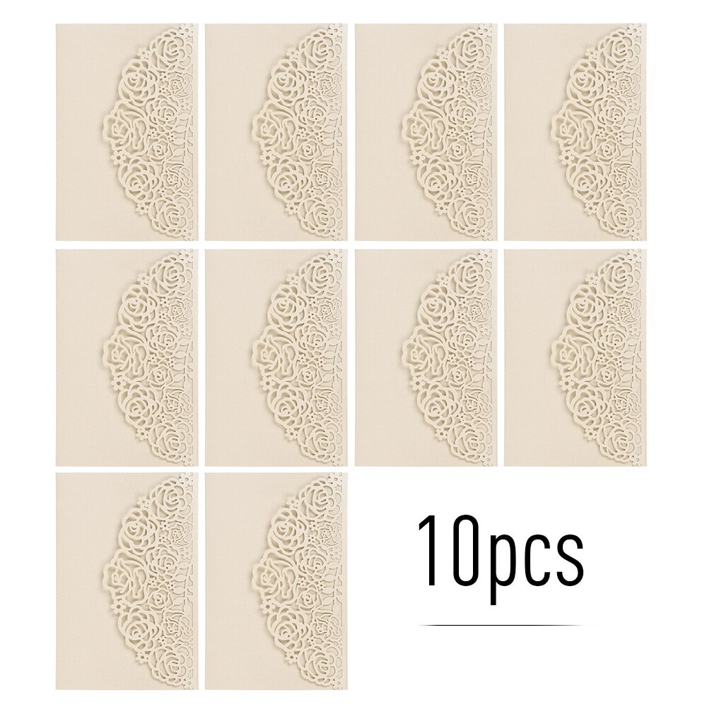 10pcs Wedding Invitation Cards Pearl Paper Rose Flower Party Invitation Card Cover Invitation Holders with Blank Inner Sheet: Silver / Without inner card
