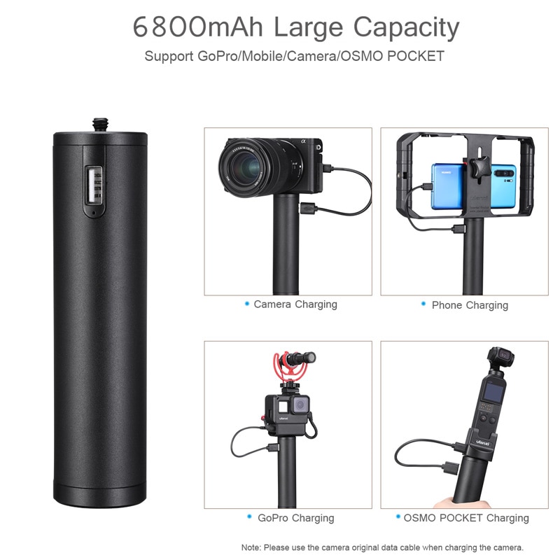 Ulanzi BG-2 6800Mah Power Selfie Stok Handgreep Voor Gopro 7 6 5 Zwart Grip Stick Type-C Power supply Voor Pocket Camera Feiyu