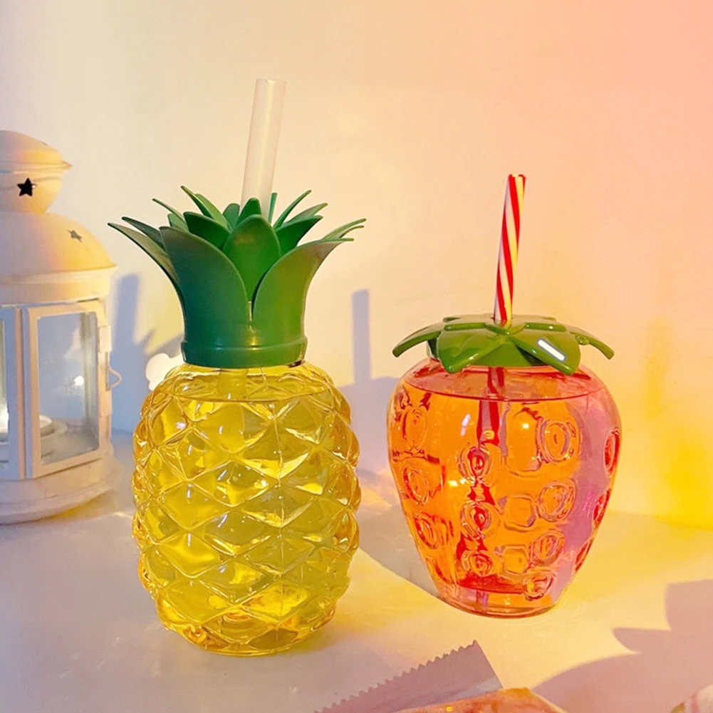 1/3/6Pcs Plastic Pineapple Cups with Straw Strawberry Cup Hawaiian Luau Birthday Party Decoration Summer Beach Drinking Cup