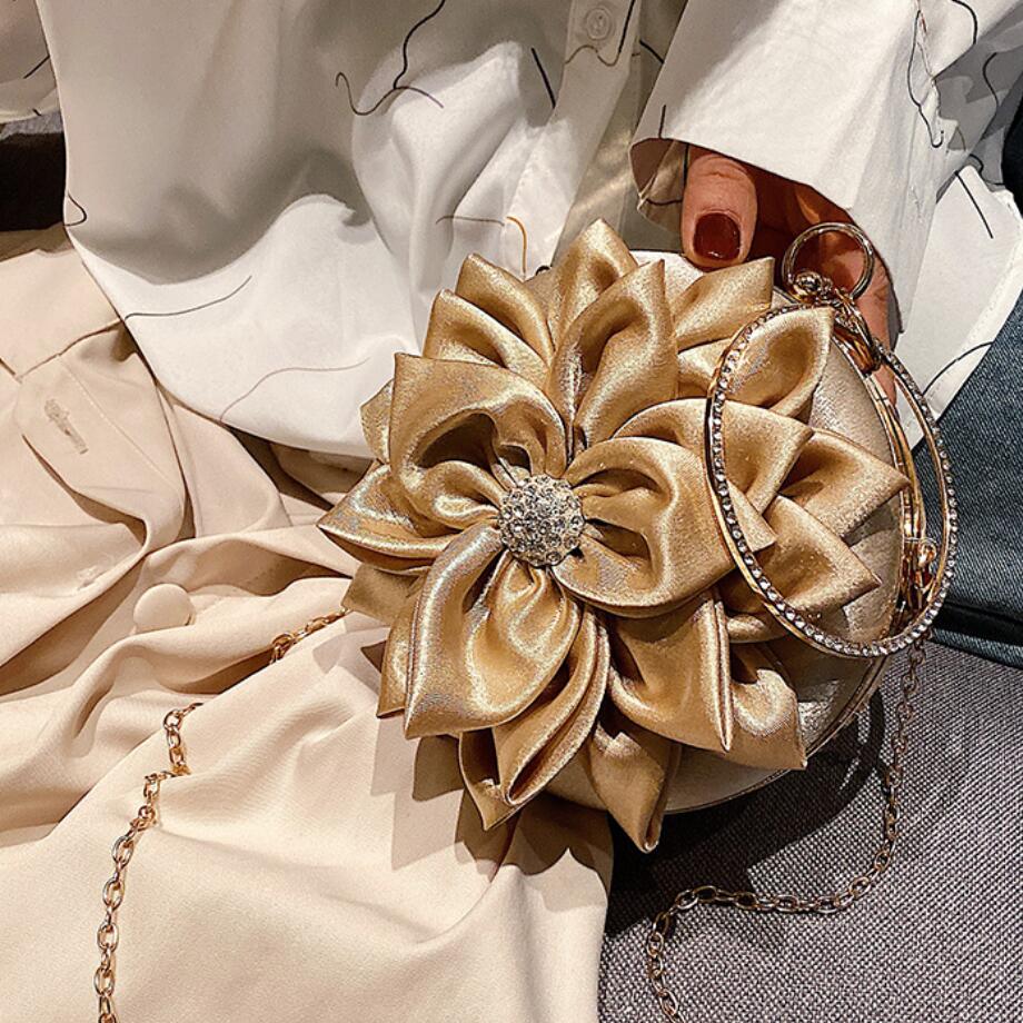 Mild damväska med diamantmetallring pu läderblomma axelväska