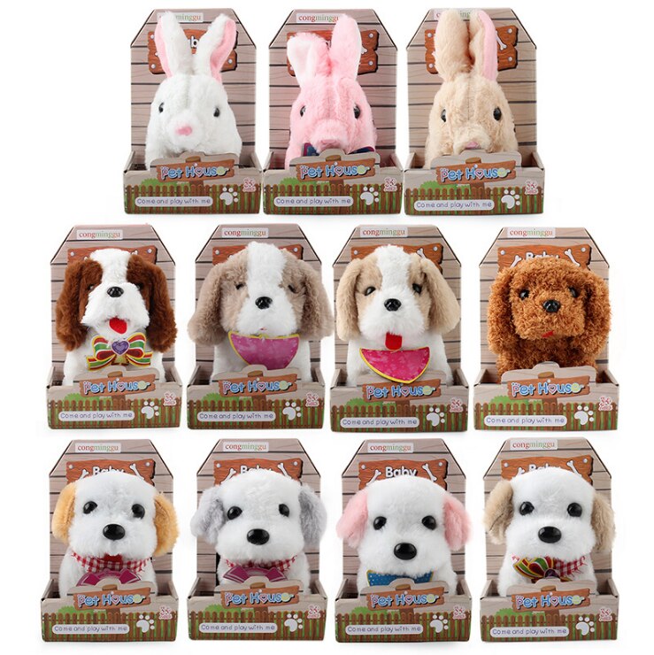 Simulation électrique pour enfants chien petit lapin blanc en peluche Teddy appellera marche chiot intelligent robot chien jouet