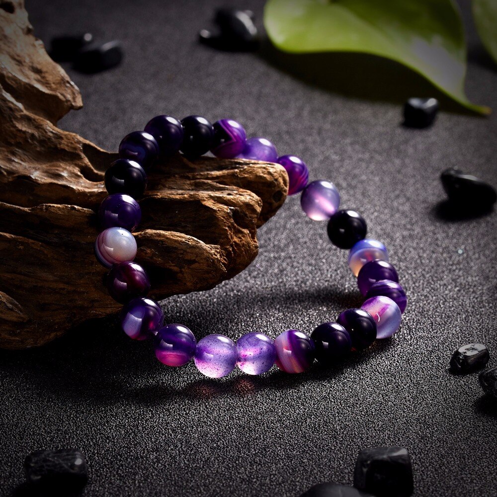 Natural Stone Bracelets Indian Natural Stone Amethysts Beaded Round Beaded Stretch Bracelets Bangles Unisex