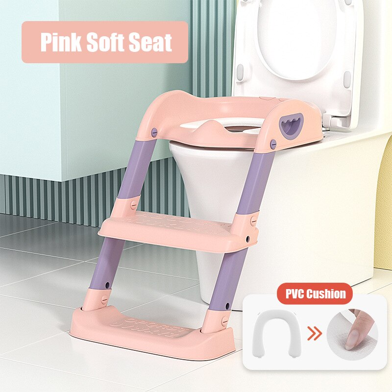 Baby Toiletzitting Met Verstelbare Ladder Zuigeling Wc Training Klapstoel Training Baby Zindelijkheidstraining Seat Kinderen Potje: 1Pink Soft Seat