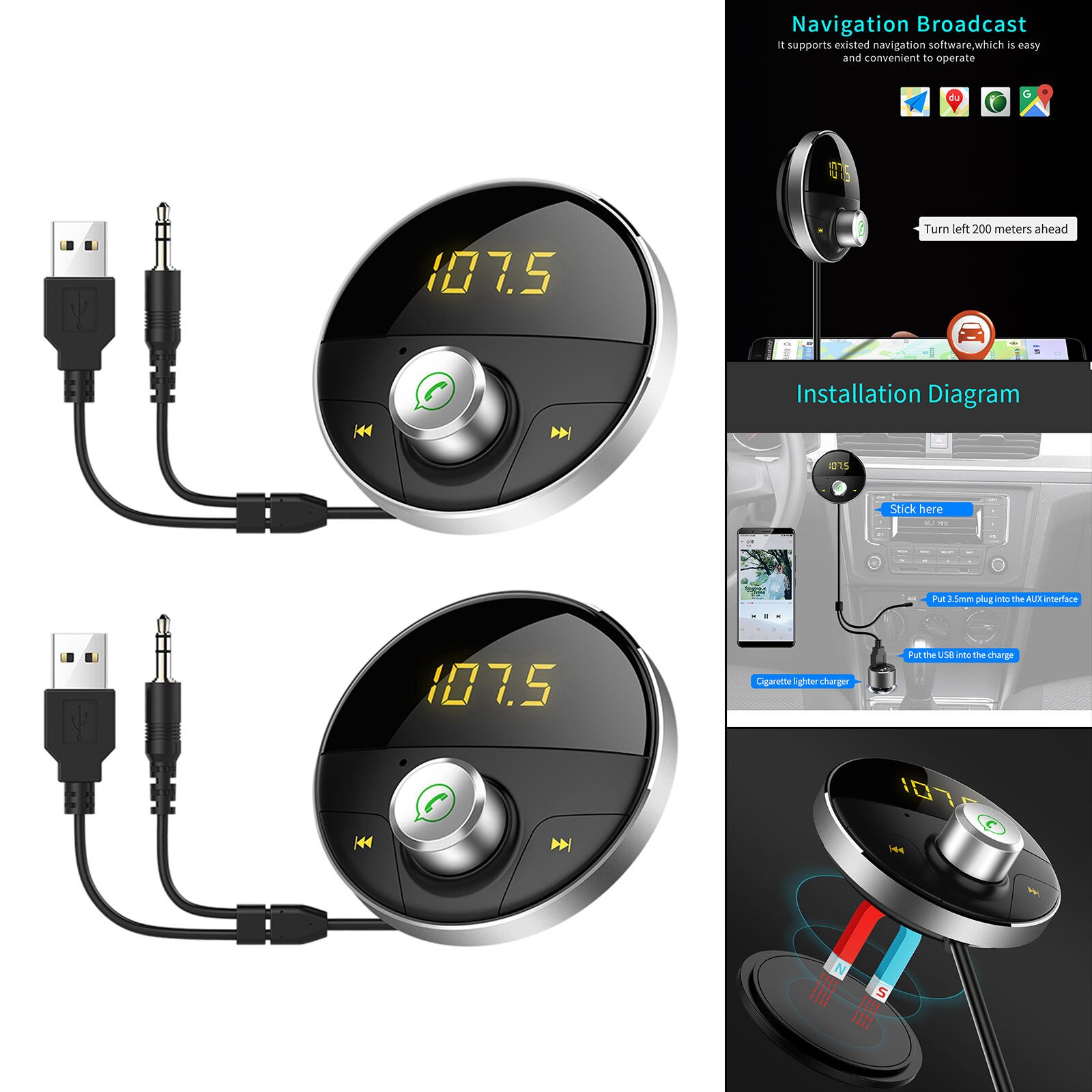 Car MP3 Player Bluetooth FM Radio Transmitter Kit, Hands-Free Talking
