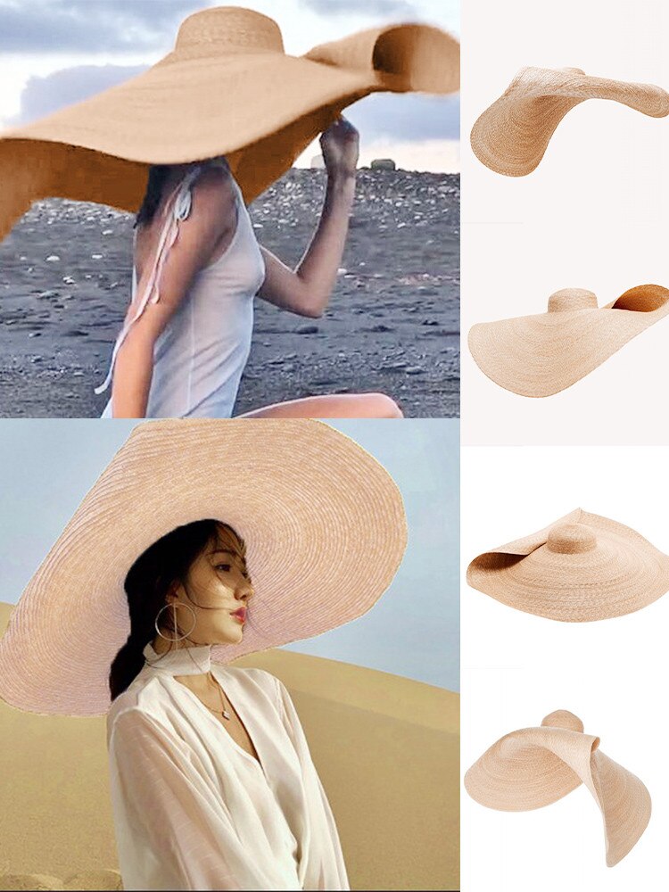 Oversized Straw Hat For Women Wide Brim Summer Sun Hat Packable Large Paper Beach Hat #T2G: E