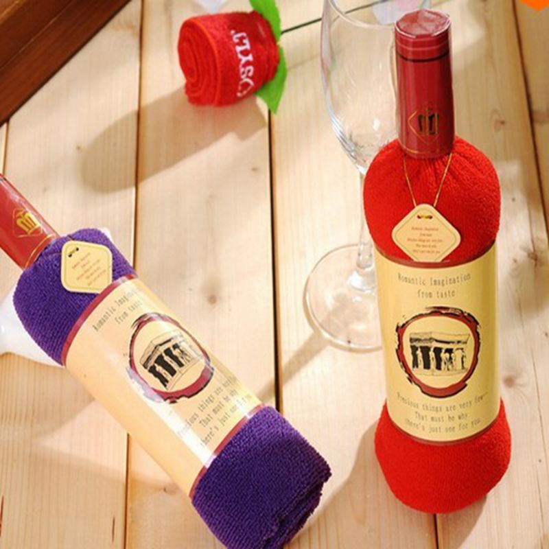 Kreative Rotwein Flasche bilden Handtuch Taschen Opp Einzigen Flasche Wein Kasten Von 100% Baumwolle Handtuch Kuchen