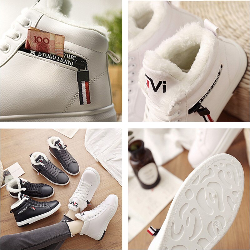 Winterlaarzen dames enkellaarsjes warme pu pluche winter damesschoenen sneakers flats veter damesschoenen dames korte sneeuwlaarzen