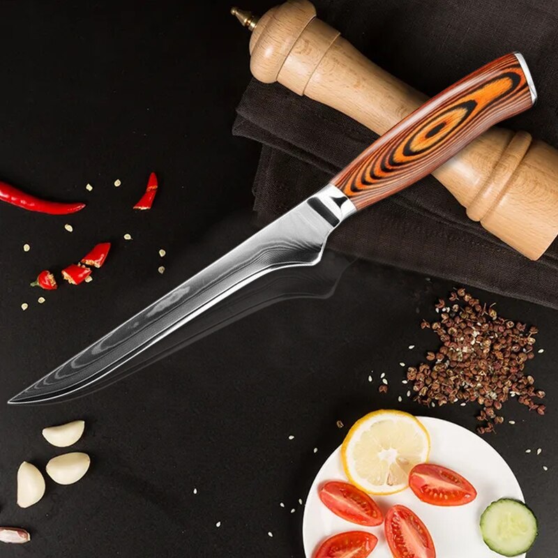 6 Inch Boning Knife High Carbon Butcher Knife Japanese VG10 Damascus Steel Kitchen Knife Wood Handle Utility Knife