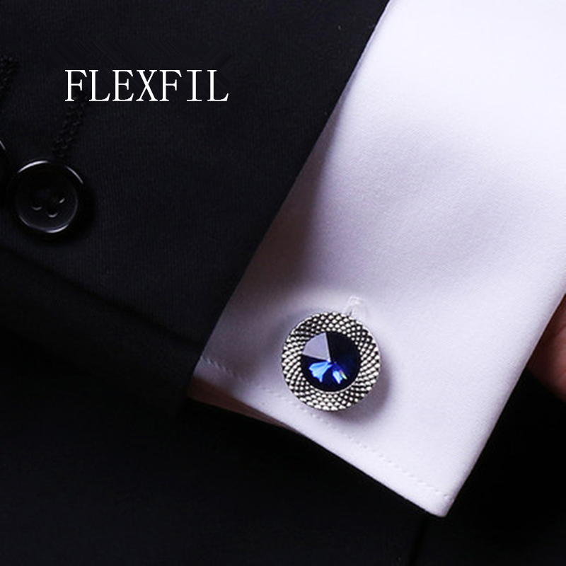 Joyería flexfilo gemelos de de camisa francesa para hombre gemelos de cristal azul gemelos al por mayor Botón de para boda masculino