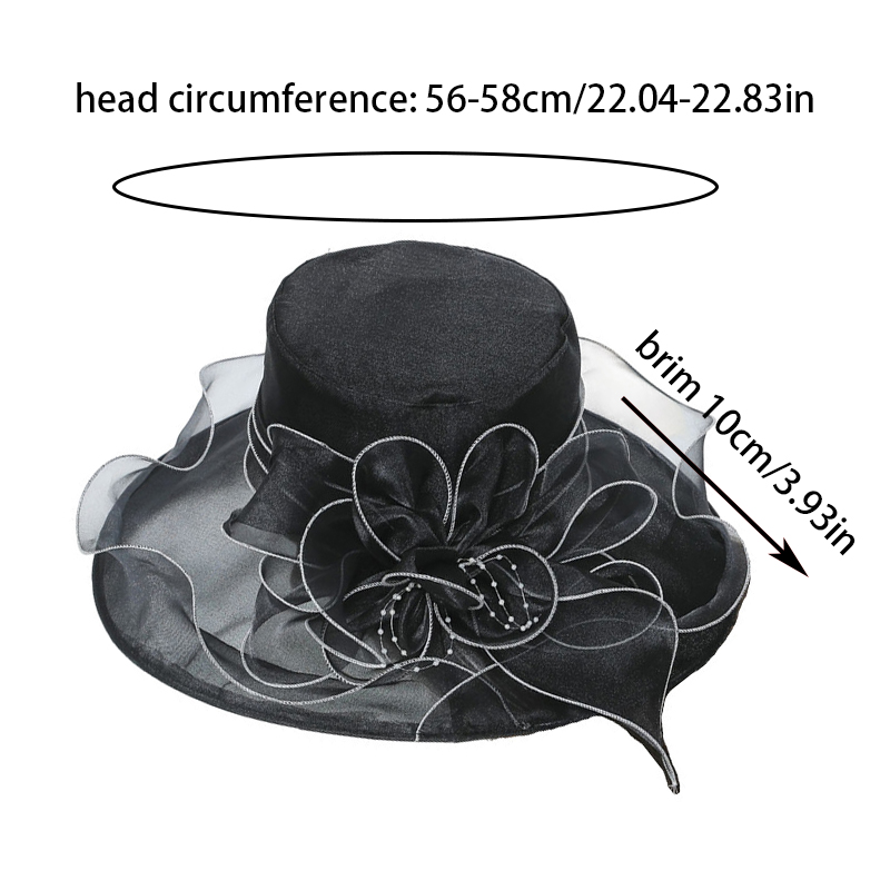 Chapéu de aba larga de organza vintage para mulheres novo vestido de igreja chapéu de casamento de noiva malha floral chapéu de sol festa praia bonés
