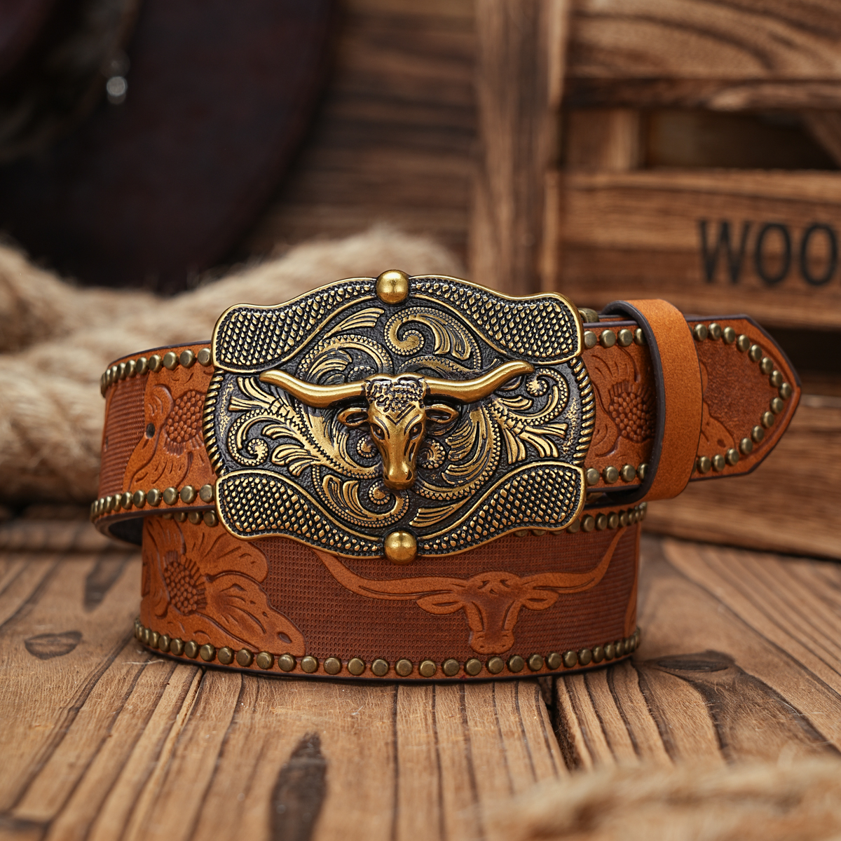 Masculino e feminino-Western-Cowboy-PU Couro-Cintos - Cinto de cavalo vintage com fivela gravada floral para jeans