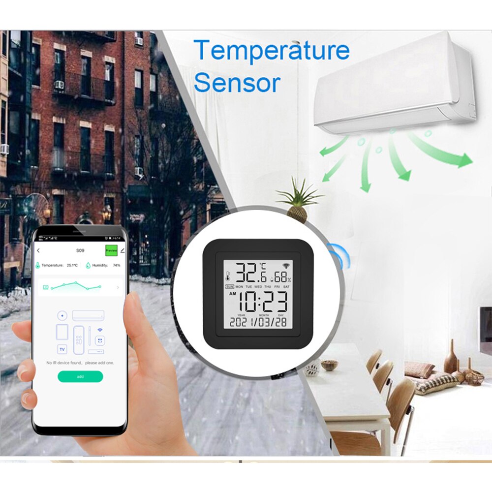 Tuya Wifi Smart IR Remote Control With Temperature And Humidity Sensor For Air Conditioner TV AC Works With Alexa,Google Home