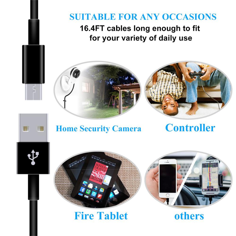 Extra Long Micro USB Cable 5M for Victure Camera, YI Dome Camera, Furbo Dog, Dropcam, Wyze Cam, Xbox, PS4