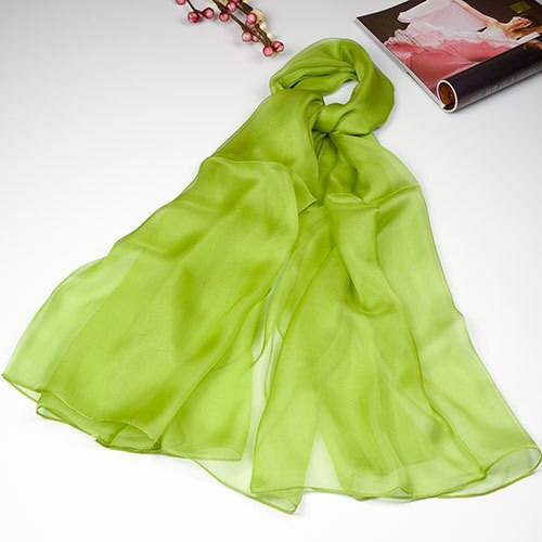 Ren silketørklæde kvinder tørklæde kvindelig silke sjal kvinders naturlig silke chiffon stor størrelse tørklæde ensfarvet lang wrap til kvinder: 13 grønne