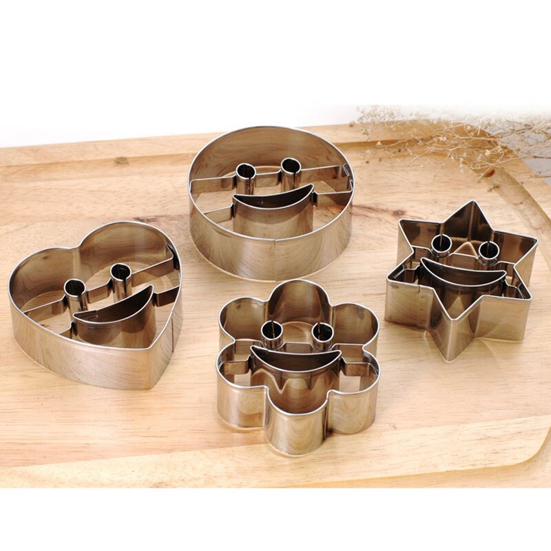 4pcs/set Star Flower Round Love Smiley Biscuits Molds Set DIY Cookie Cutters Cake Fondant Decorating Fruit Cutting Baking Tools