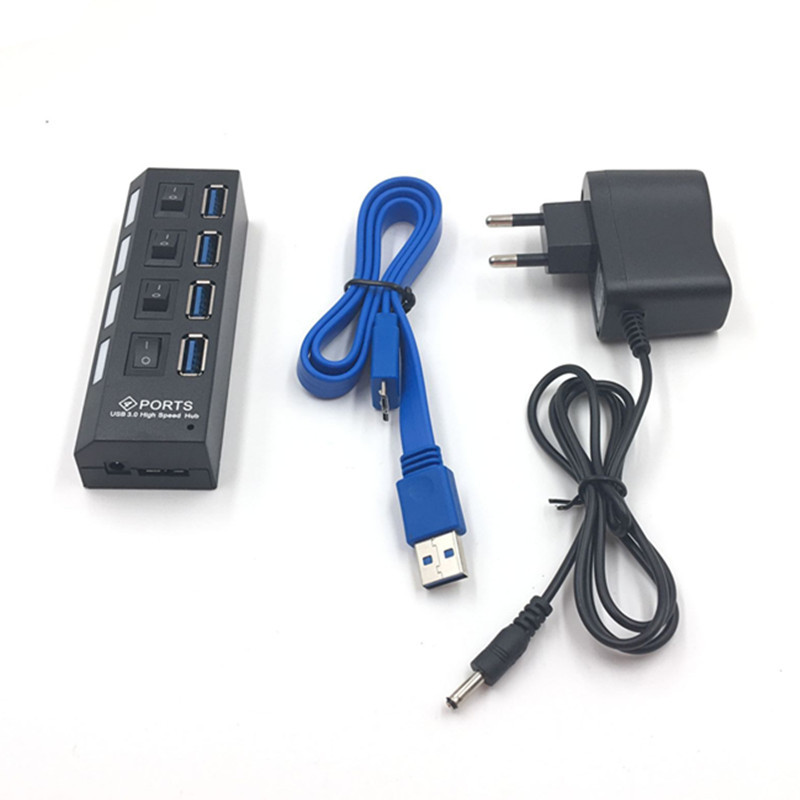 4Port Micro USB Hub3.0 USB Splitter for Tablet Laptop Computer Notebook High Speed 480Mbps USB 30 Hub LED with ON/OFF Switch