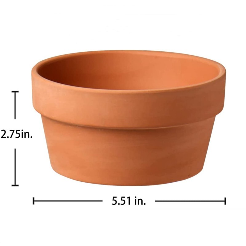 Vasos de terracota rasos, 4 unidades, 5.5 "x 2.8", vasos de flores, vaso de cerâmica de argila com furo de drenagem, cactus, planta suculenta