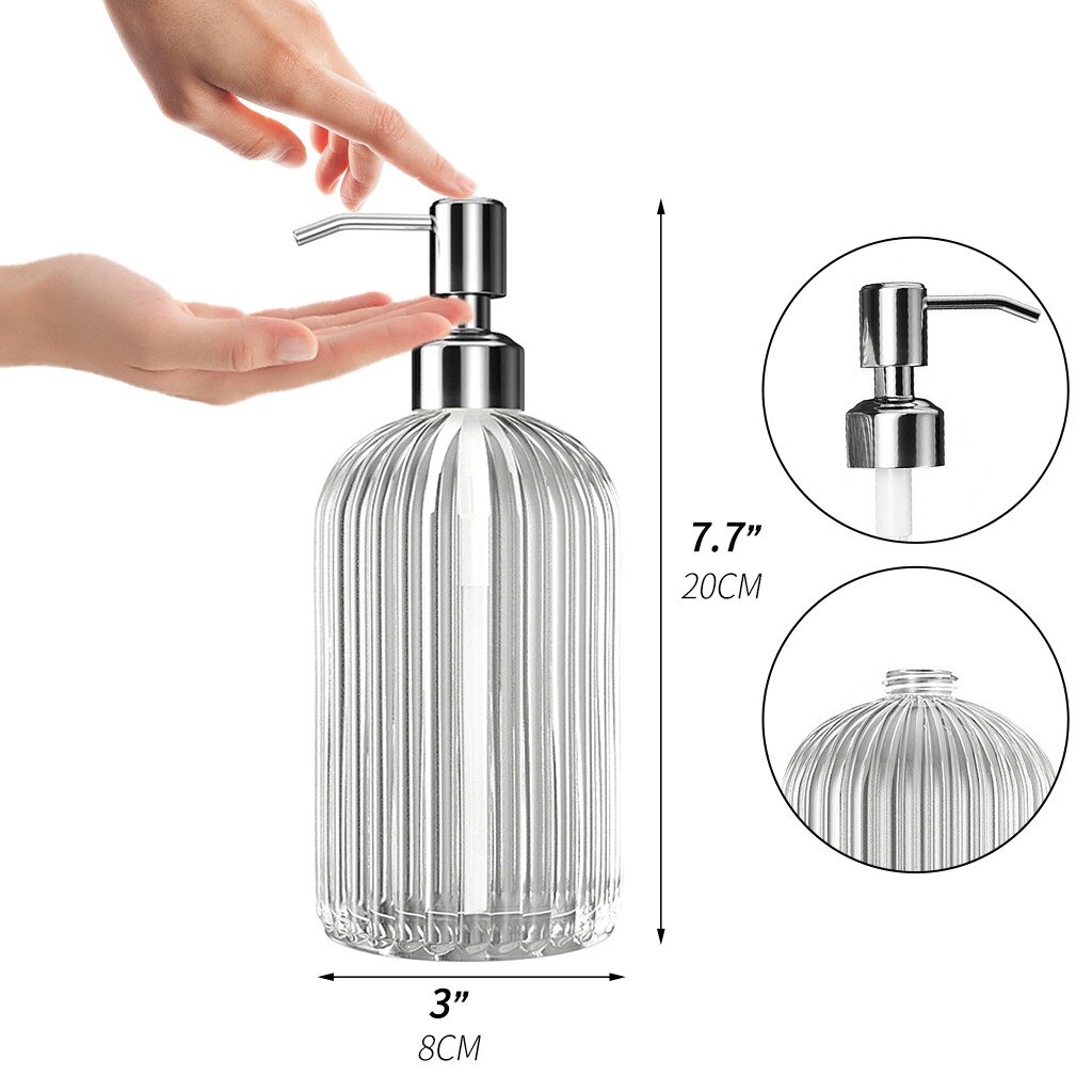 40# Large 18oz Manual Soap Dispenser Clear Glass Hand Sanitizer Bottle Soap Shampoo Dispenser for Hands Cleaning