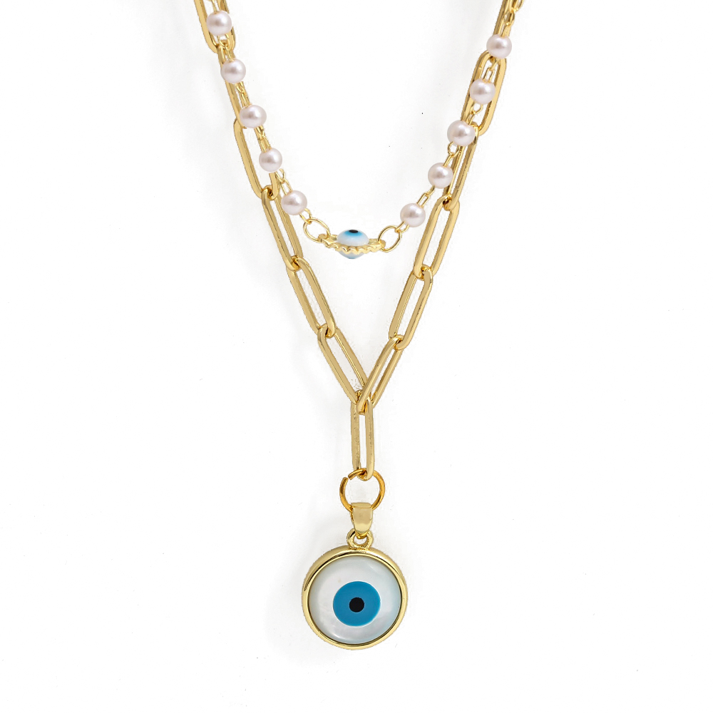 EVIL EYE Double Layer Blue Evil Eye Round Pendant Necklace collana a maglie in rame collana gioielli di moda per donna ragazza uomo BE615