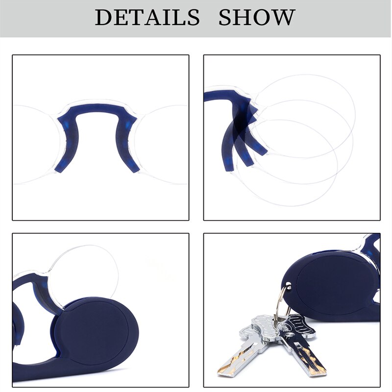 Nieuwste neusclip leesbril mini portemonnee draagbare beenloze plastic bril met etui voor mannen en vrouwen 1.0 4.0