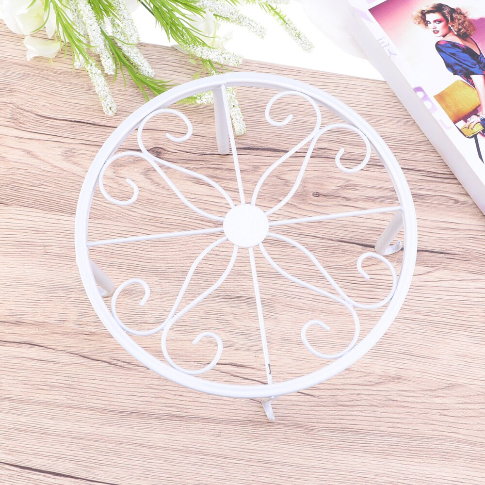 Indoor Outdoor Plant Stand Metal Flowerpot Stand Round Iron Plant Pot Holder 24x24x13cm (White)
