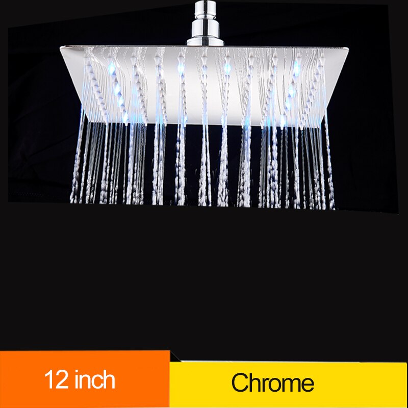 Senlesen Shower Head 12 inch Chrome LED Rainfall Tap 304 Stainless Steel Over-head Shower Sprayer Square Style 10/12/16 inch: chrome 12 inch