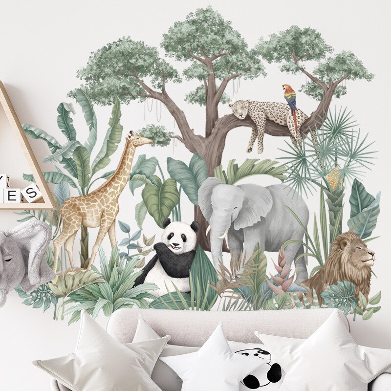 Large Cartoon African Animals Wall Stickers for Kids Room Elephant Giraffe Home Decor PVC Vinyl Wall Baby Room Decoration
